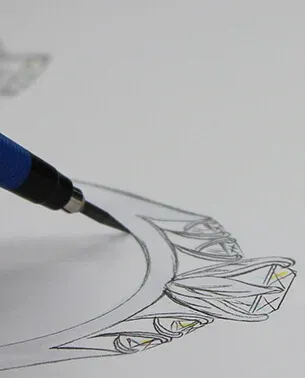 Hand-drawn sketch of a custom ring design